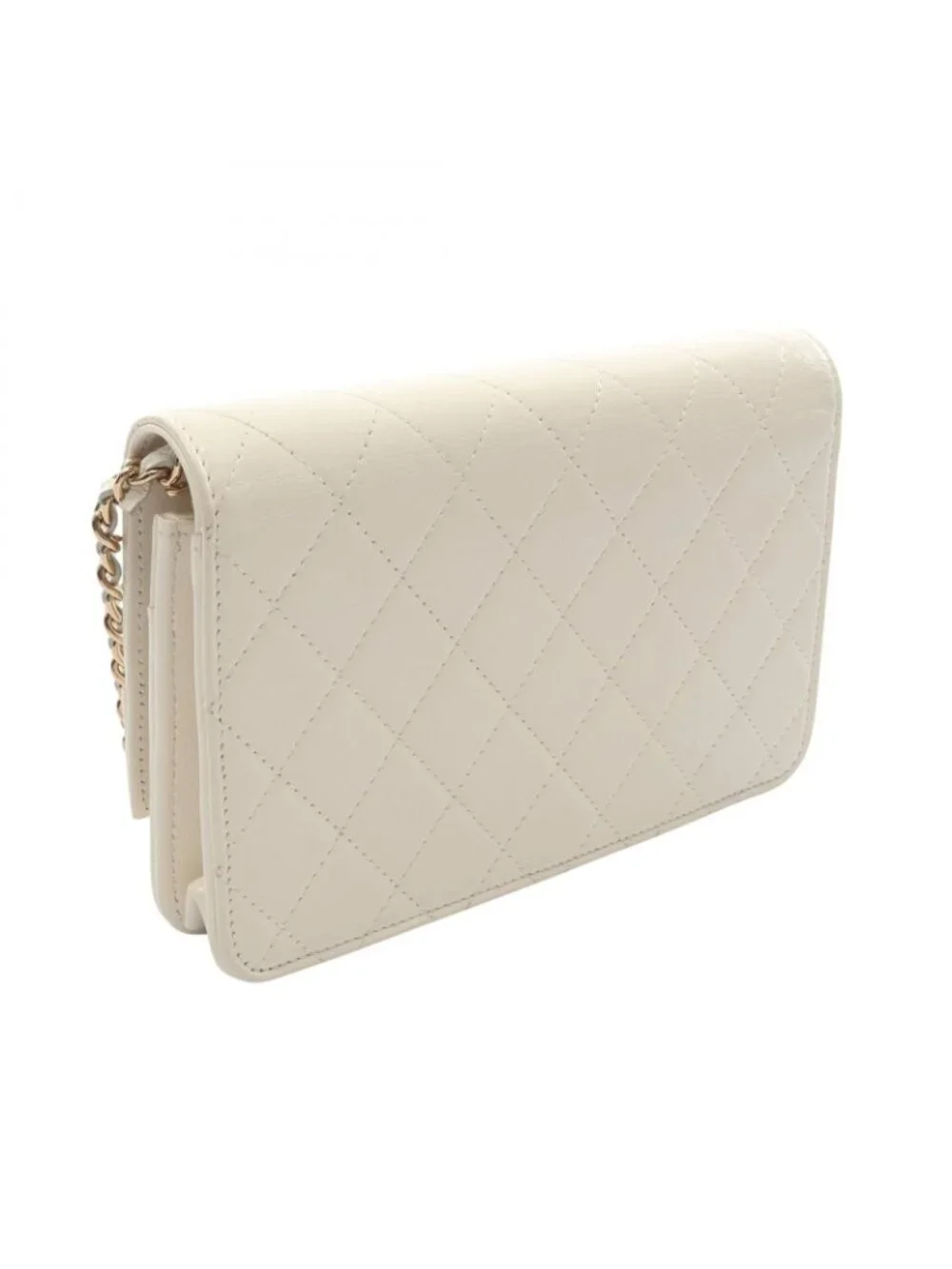 Chanel Shoulder Bag Quilted White Leather Chain Wallet